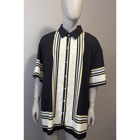 SHEIN Manfinity Men's 6XL Button-Up Shirt Black White Yellow Geometric Print NIB - Picture 1 of 4